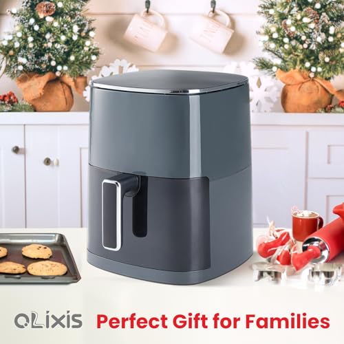 OLIXIS Air Fryer 6 Quart with Window Square Air Fryer 12-in-1 Air Fry, Roast, Reheat, Dehydrate, Bake, Steam, Fries, Custard, Chicken, Wings, Sea Food, Vegetabels,400F Grey