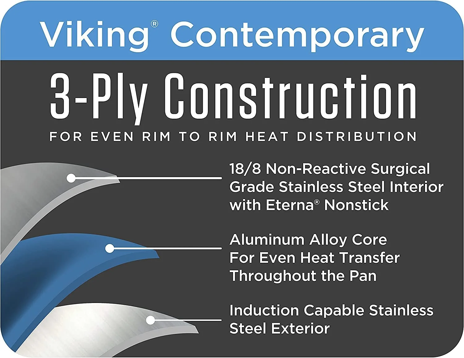 durable Viking 3-Ply 17pc Stainless Steel Cookware Set with Glass Lids