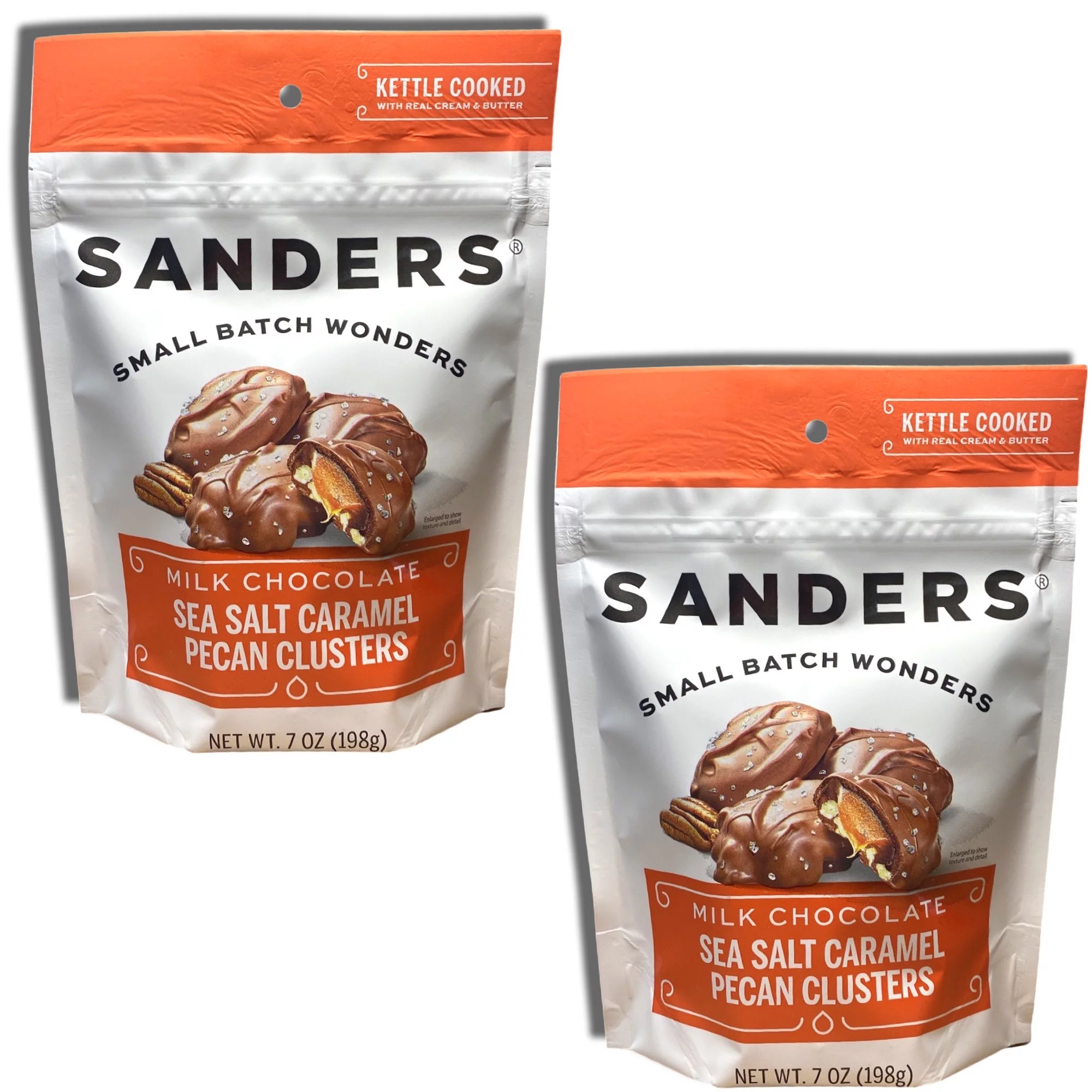 Small Batch Chocolate by Sanders Bundled by Tribeca Curations | 7 Ounce Bag | Value Pack of 2 (Milk Chocolate Sea Salt Pecan Caramel Cluster)