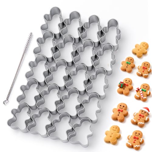 AIERSA Mini Gingerbread Cookie Cutter,Small Christmas Cookie Cutters,1 Inch Tiny Gingerbread Man Shapes Cookie Cutter,20 Cavity Metal Stainless Steel Christmas Cookie Cutters