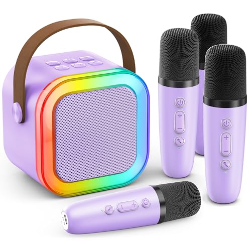Mini Karaoke Machine for Kids Adults, 2025 TOP Christmas Birthday Gifts for Girls 3,4,5,6,7,8+Year Old Toddler Toys, Portable Bluetooth Speaker with 2 Wireless Karaoke Microphones Player(Rose)