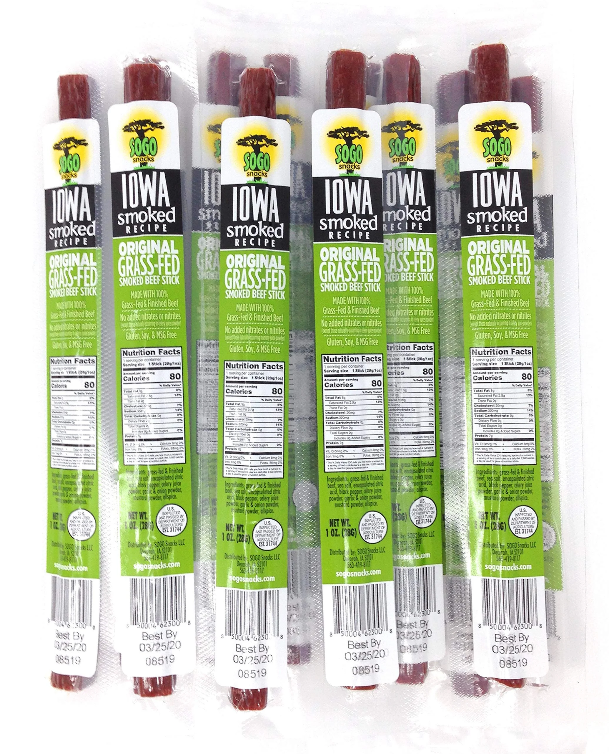 Original, Sogo Snacks Iowa Smoked, No Sugar, 100% Grass-fed/finished, Non-GMO Beef Sticks. No Added Nitrates, Gluten, Soy, MSG, Dairy, Nuts. Keto, Paleo Friendly (Original-ISR, 1-oz, 144 Cnt)