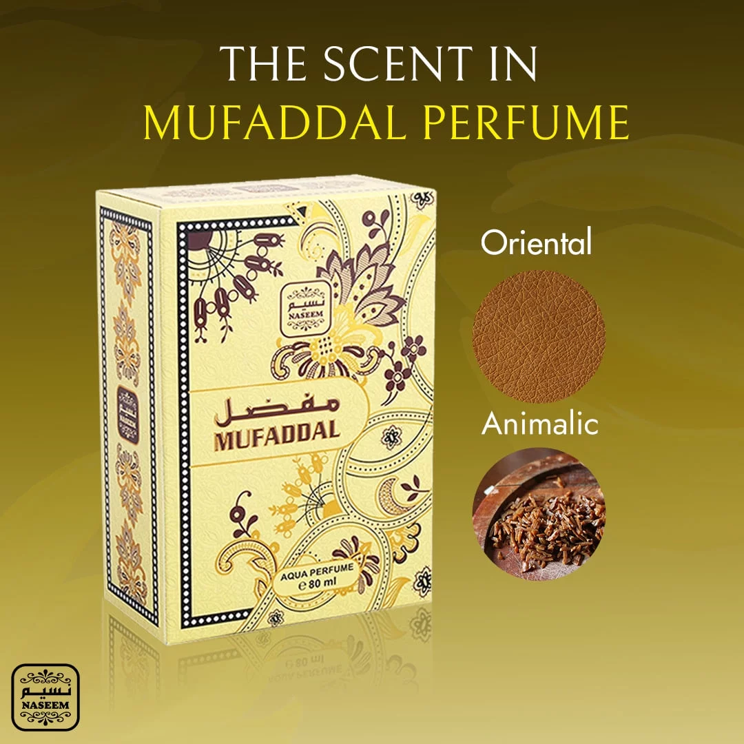 Mufaddal Aqua Perfume Arabic Non Alcoholic Bergamot Leather Musk Men Parfum by Naseem