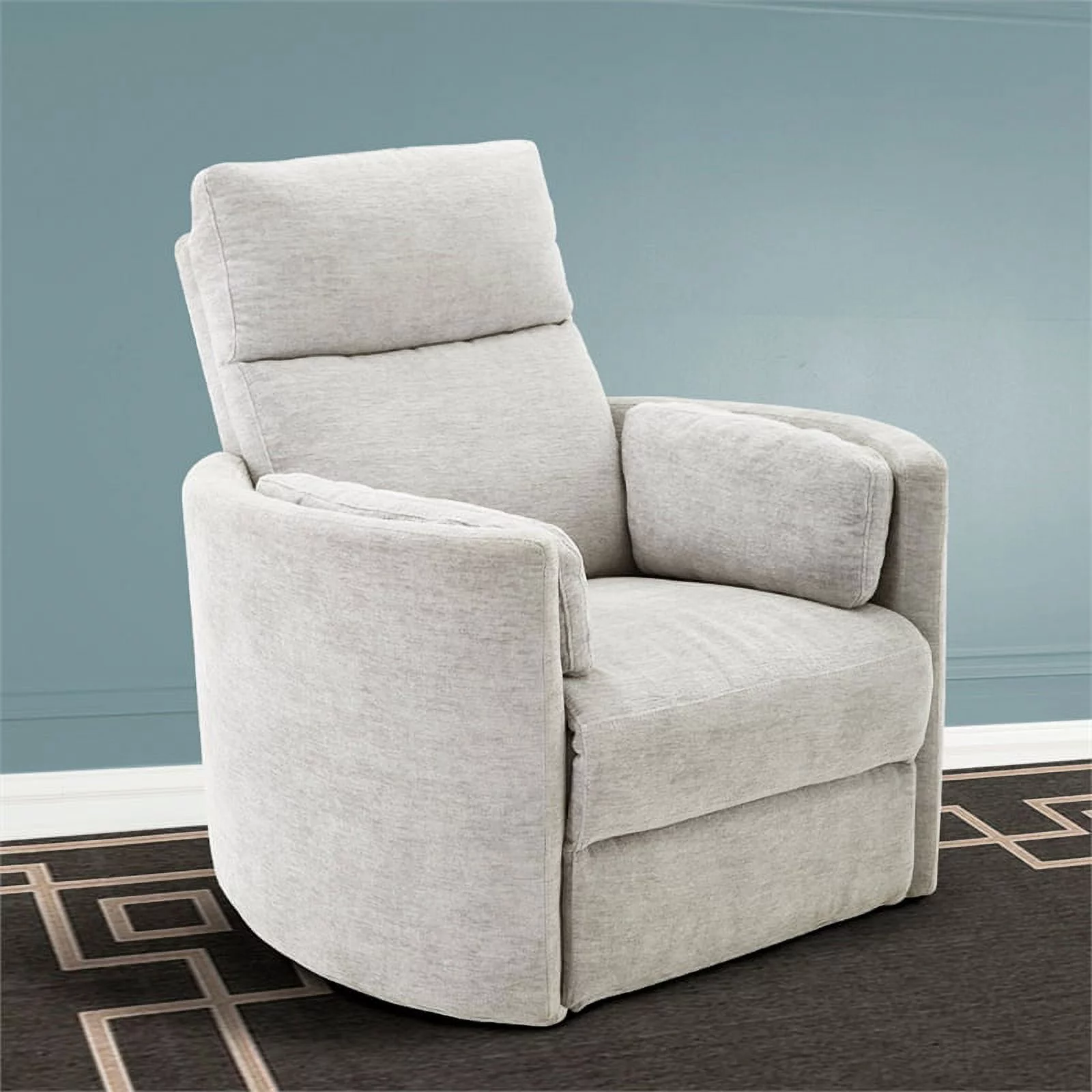 Bowery Hill Polyester Power Swivel Glider Recliner in Mineral White