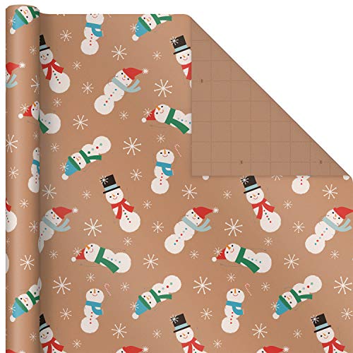 Hallmark Christmas Wrapping Paper Bundle with Cut Lines on Reverse, Kraft (Pack of 4, 88 sq. ft. ttl) Red Trucks, Snowflakes, Stripes, Merry Christmas (5JXW1038)