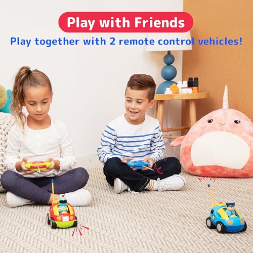 PREXTEX Cartoon Remote Control Car - 2-Pack Police and Race Car Toddler Toys - RC Cars for Kids with Different Frequencies - Easy Remote Control Toy and Thoughtful Gifts for Boys and Girls