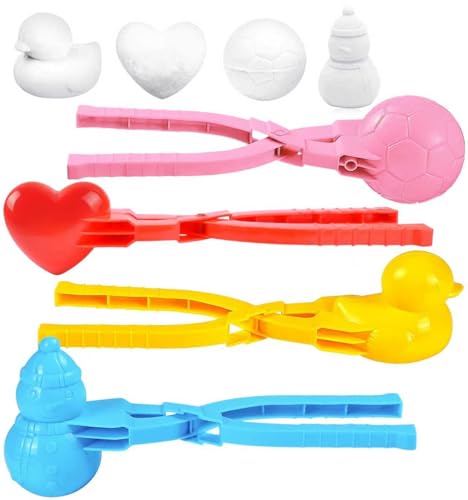 4 Pcs Snowball Maker for Kids, Snowball Fights Maker, Ball/Heart/Duck/Snowman Shapes, Snow Ball Toy, Beach Toy, Gifts