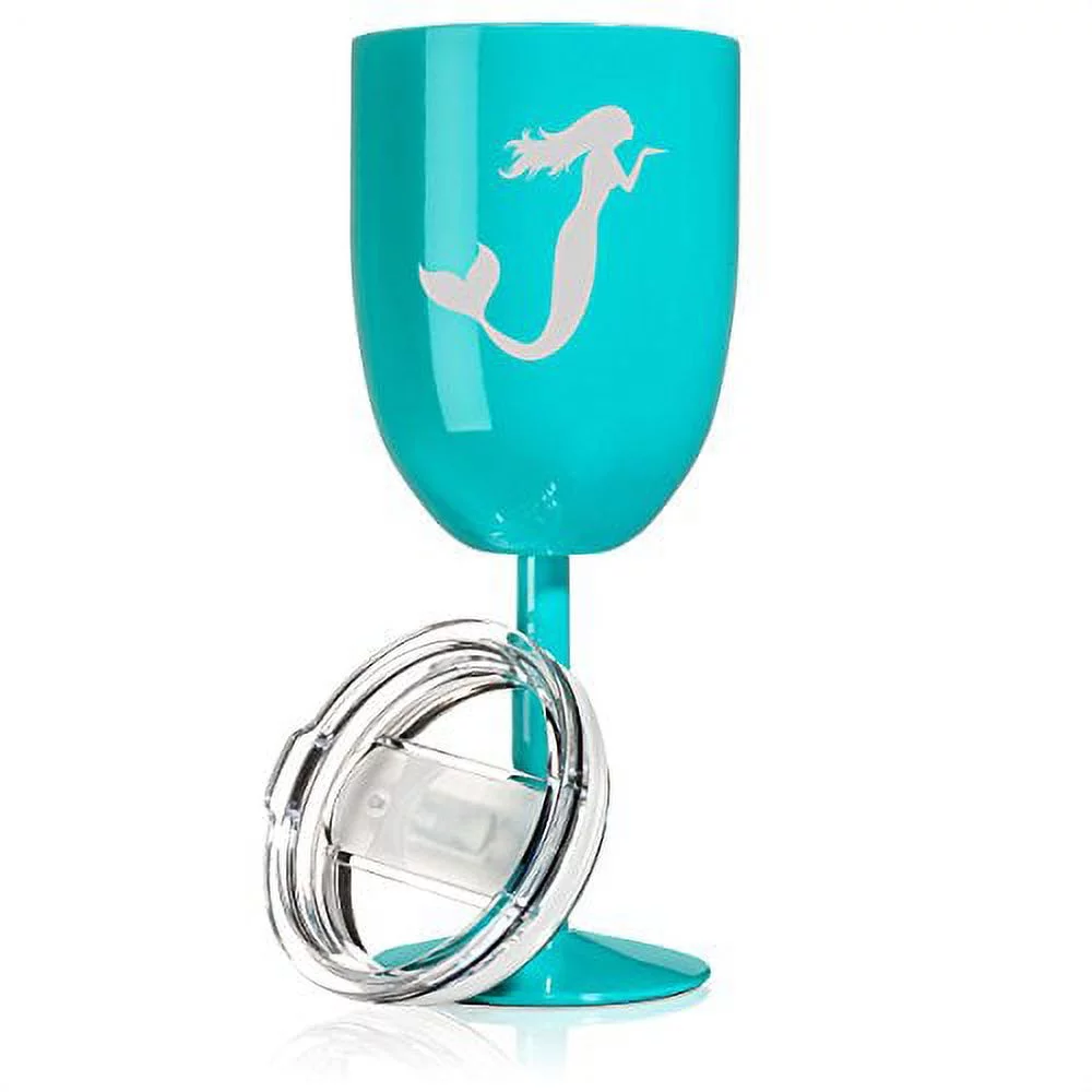 14 oz Double Wall Vacuum Insulated Stainless Steel Wine Tumbler Glass with Lid Mermaid (Teal)