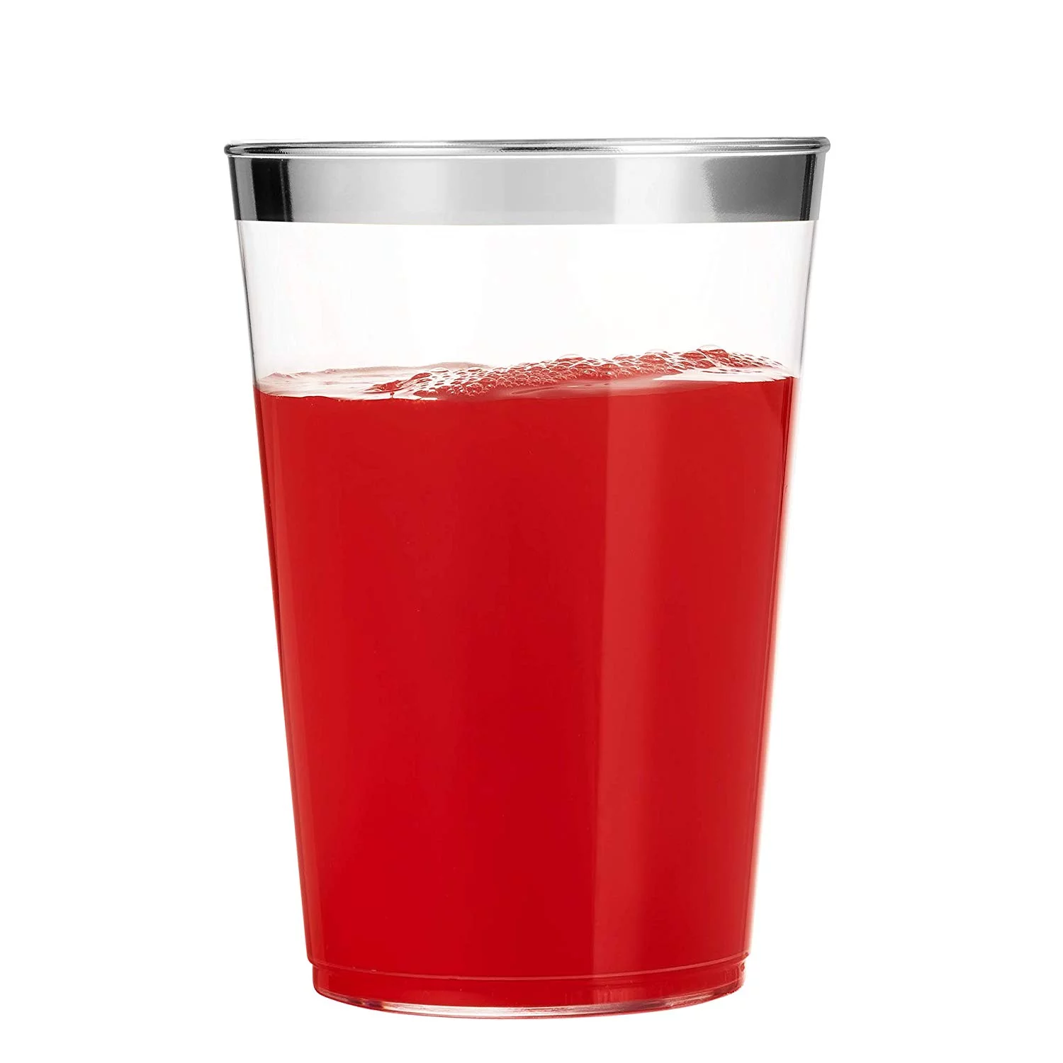 100 Silver Plastic Cups 10 Oz Clear Plastic Cups Tumblers Silver Rimmed Cups Fancy Disposable Wedding Cups Elegant Party Cups with Silver Rim