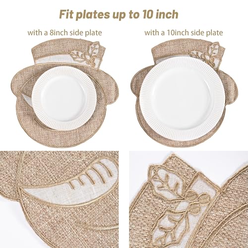 Feuille Christmas Placemats Set of 4 - Snowflake Burlap Holiday Placemats for Round Table, Farmhouse Winter Decor for Christmas Table Decorations