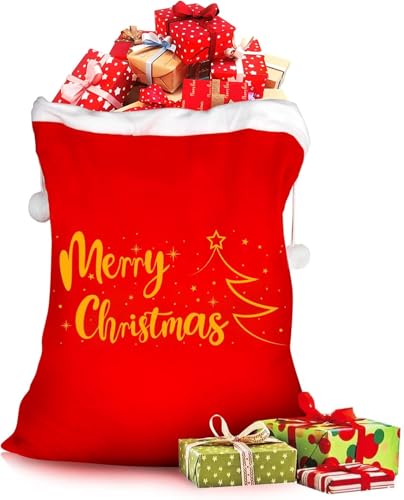 FOIMAS Christmas Santa Sack,43x27 inch Jumbo Velvet Santa Gift Bags with Drawstring for Christmas Gift Wrapping Home Decoration Supply