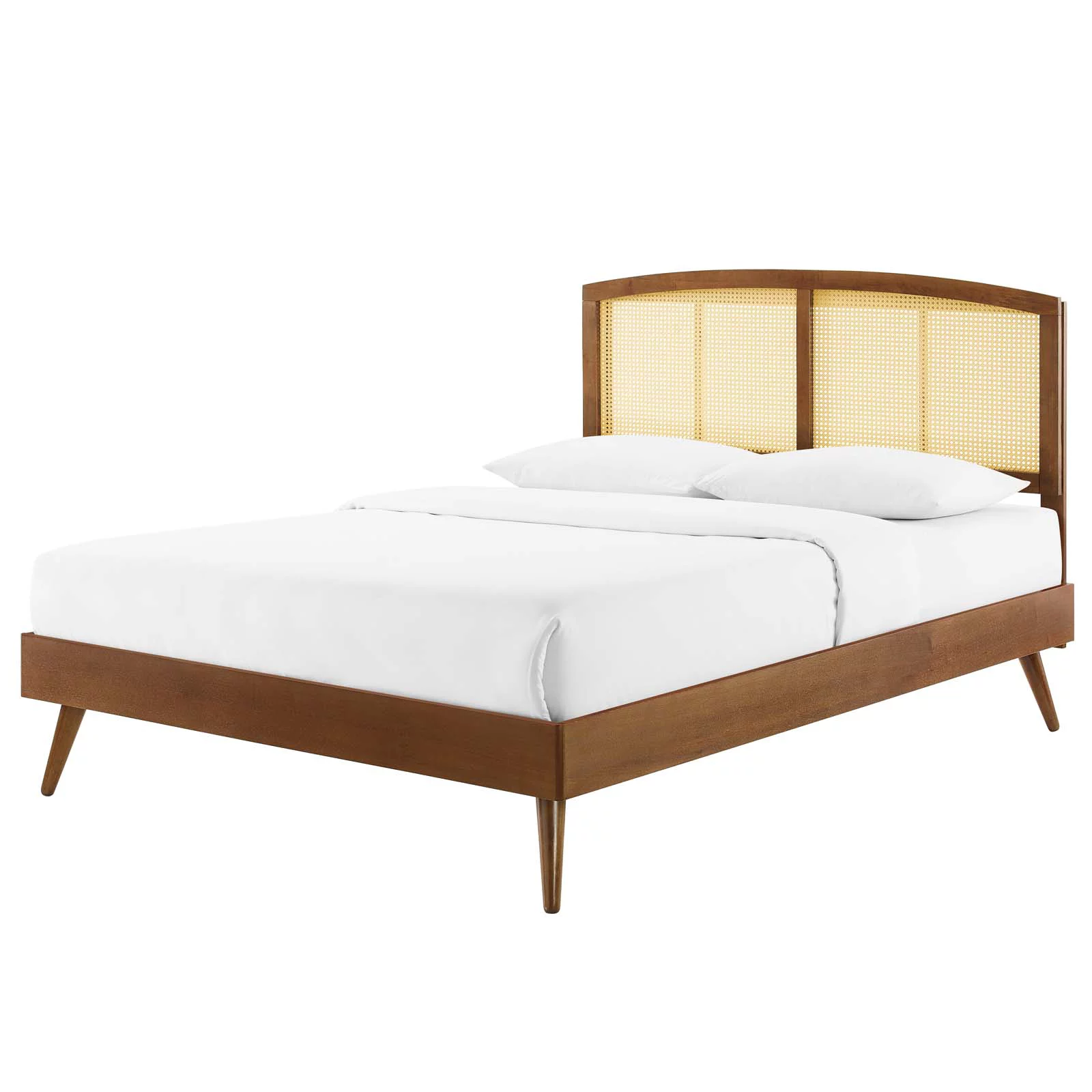 Platform Bed Frame, Full Size, Wood, Brown Walnut, Modern Contemporary Urban Design, Bedroom Master Guest Suite
