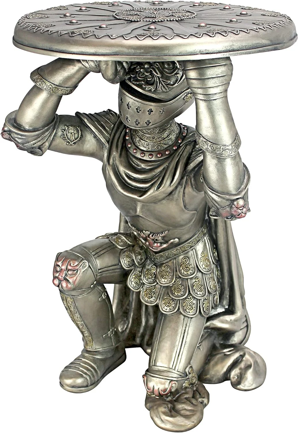 Battle Of Slaughterbridge Gothic Sculptural Side Table, 13.5D X 14W X 19H In, Pewter Finish