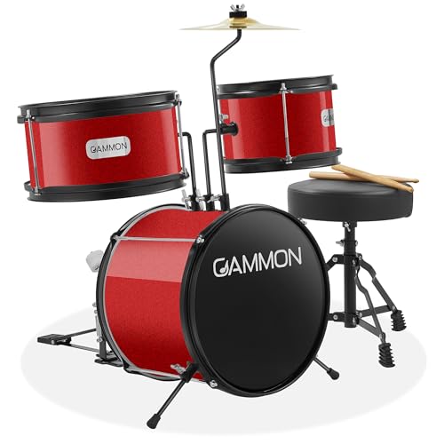 Gammon 3-Piece Junior Drum Set with Throne - Silver, Complete Beginner Kit with Bass Drum, Toms, Cymbal, Pedal, and Drumsticks
