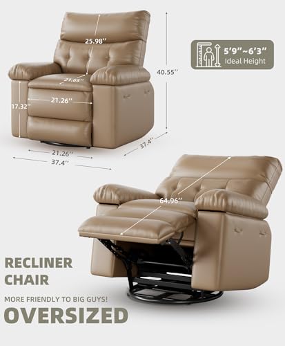 GarveeHome Electric Swivel Massage Chair, Power Rocking Recliner with Vibration and Heating, Overstuffed PU Leather Single Sofa with USB Port and Storage, Glider for Living Room Nursery