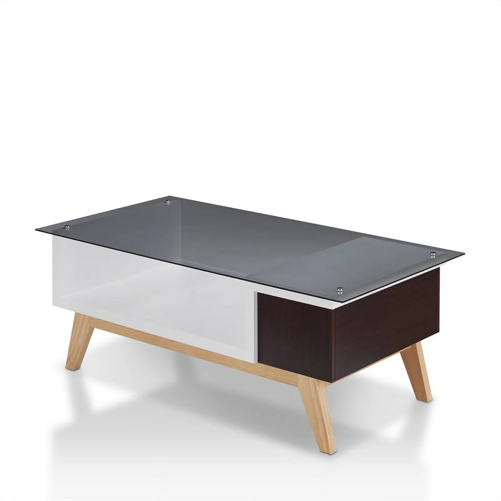 Furniture of America Rokan Mid-Century Glass Top Coffee Table in Espresso
