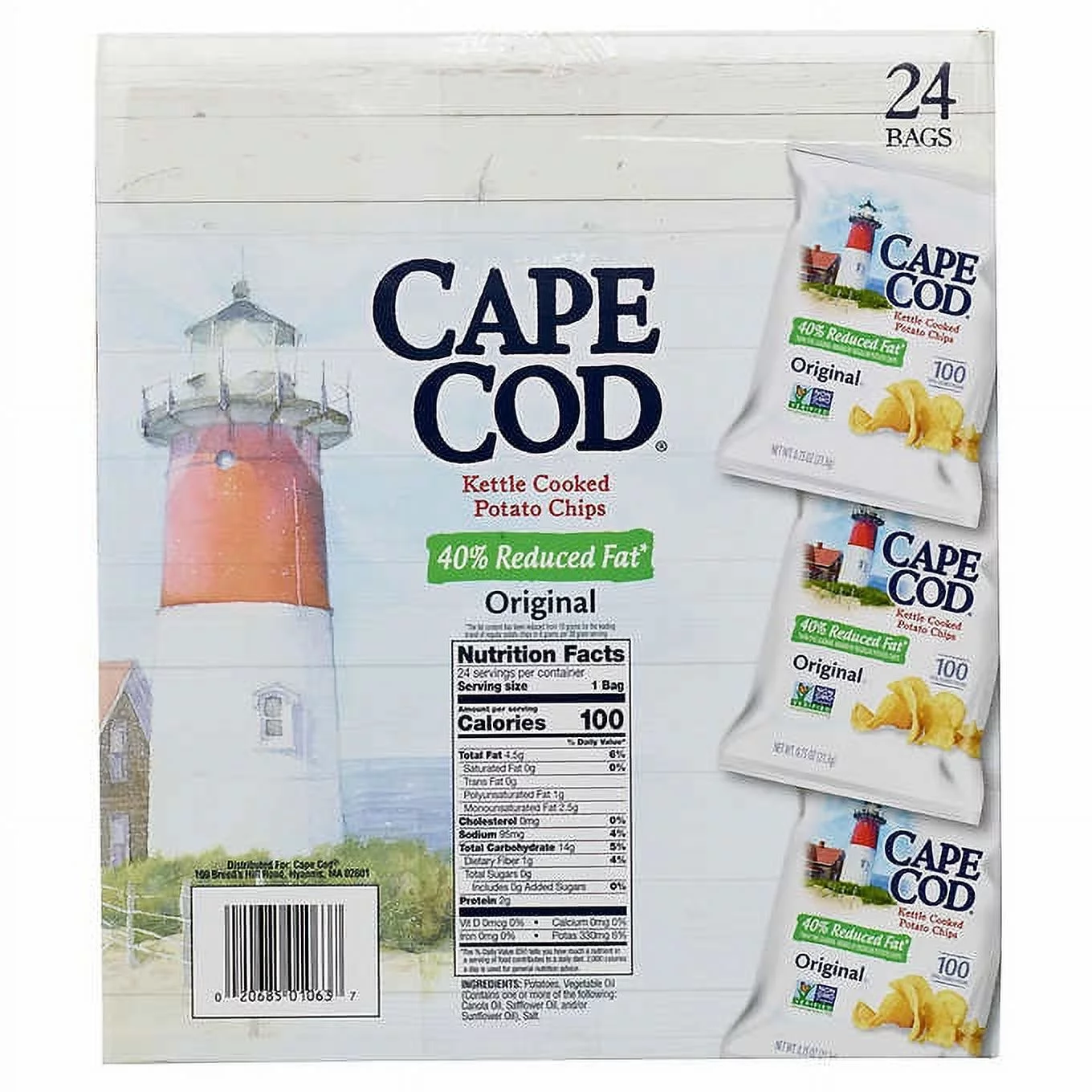 Cape Cod Kettle Cooked Potato Chips, Original, 0.75 oz, 24-count