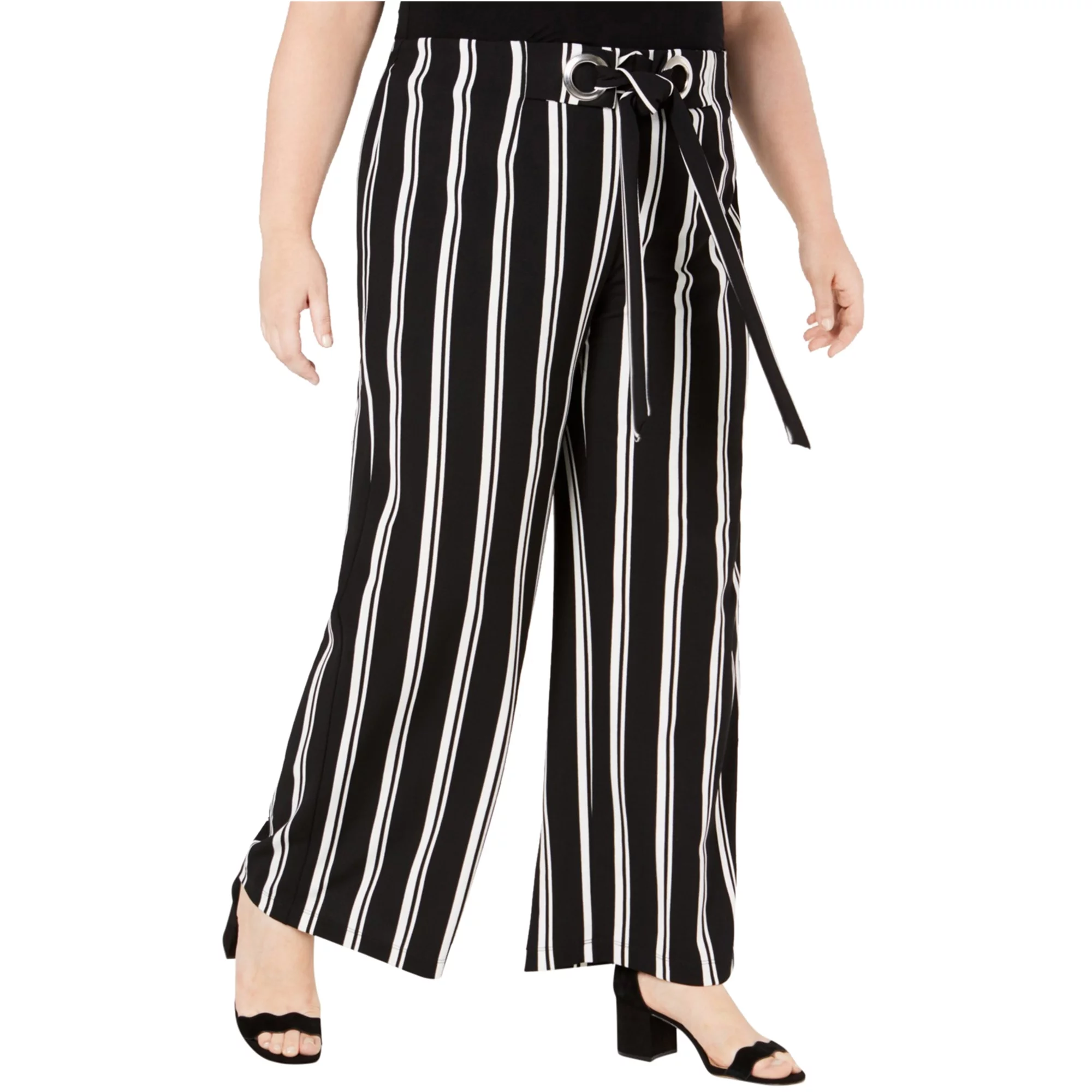 NY Collection Womens Plus Striped Front-Tie Wide Leg Pants