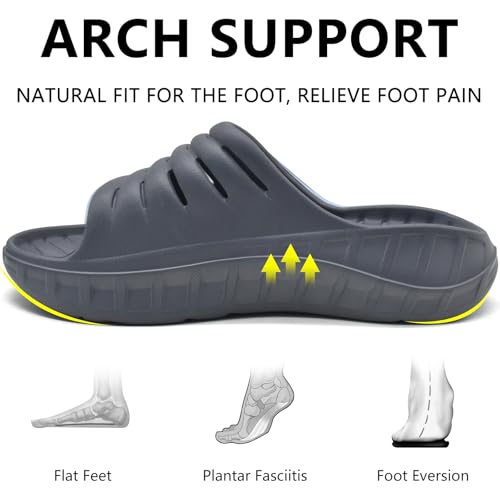 GPOS Mens Sport Recovery Sandals Plantar Fasciitis Thick Cushion Slides Sandals Lightweight Comfort Orthotic Slippers