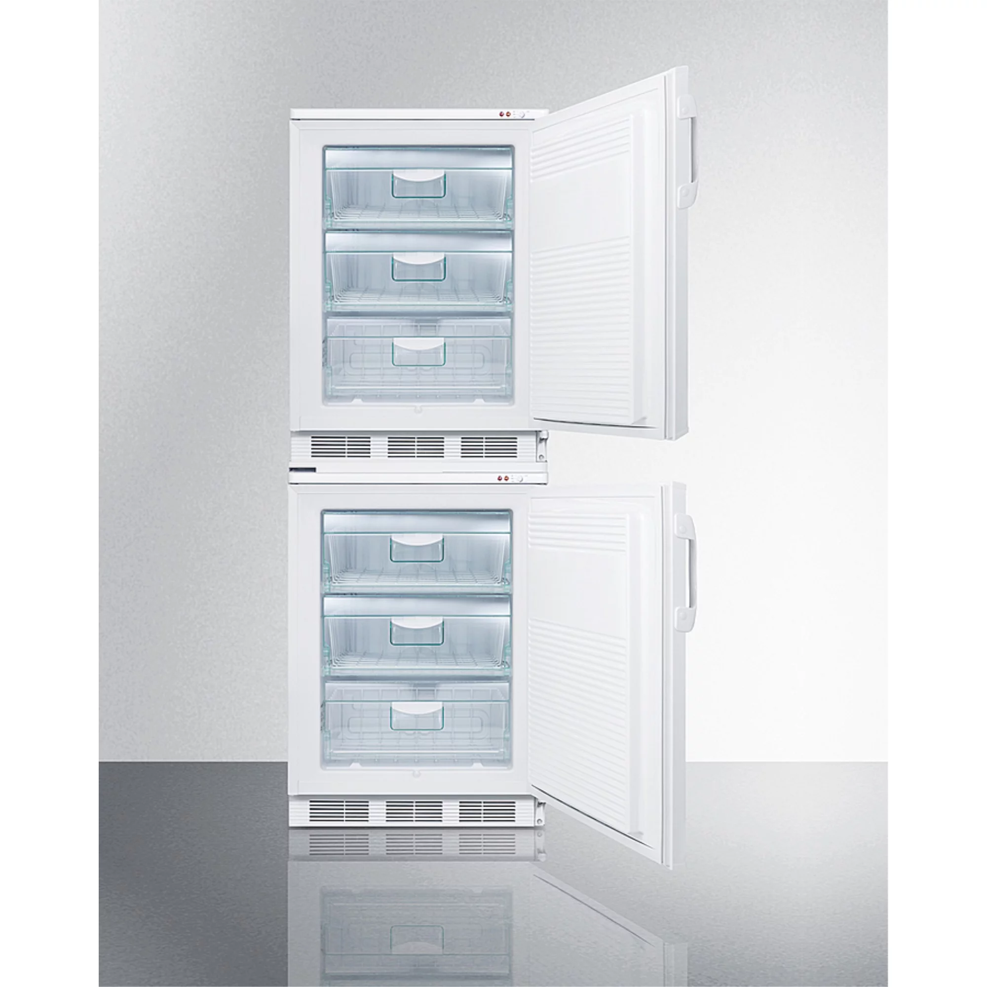 Two VT65ML locking low temperature all-freezers with stacking kit