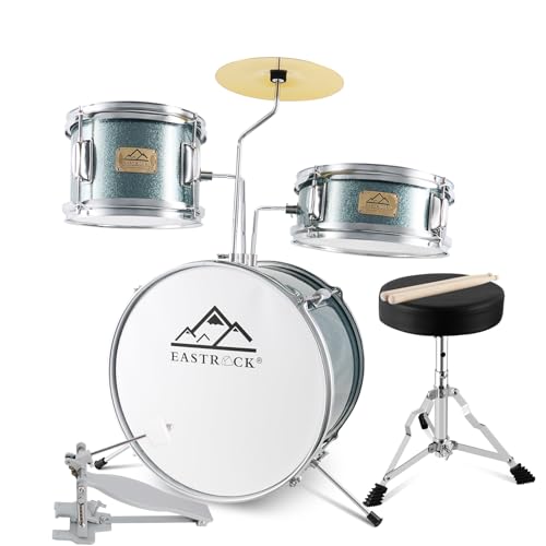 EASTROCK Kids Drum Set, 3 Piece 14'' Junior Drum sets for Drummer,Beginner, Drum Set for 5-7 Years Old with Adjustable Throne,Cymbal,Pedal,Drumsticks(Wood)