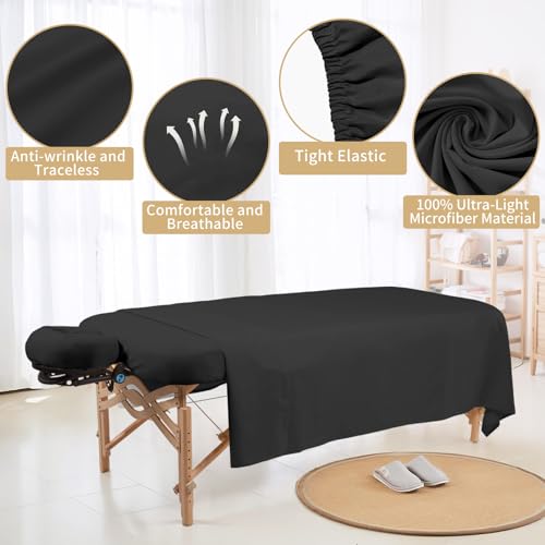 4 Sets Premium Microfiber Massage Table Sheets Set 3 Piece Set Includes Massage Table Cover Fitted Sheet and Fitted Face Rest Cover, White