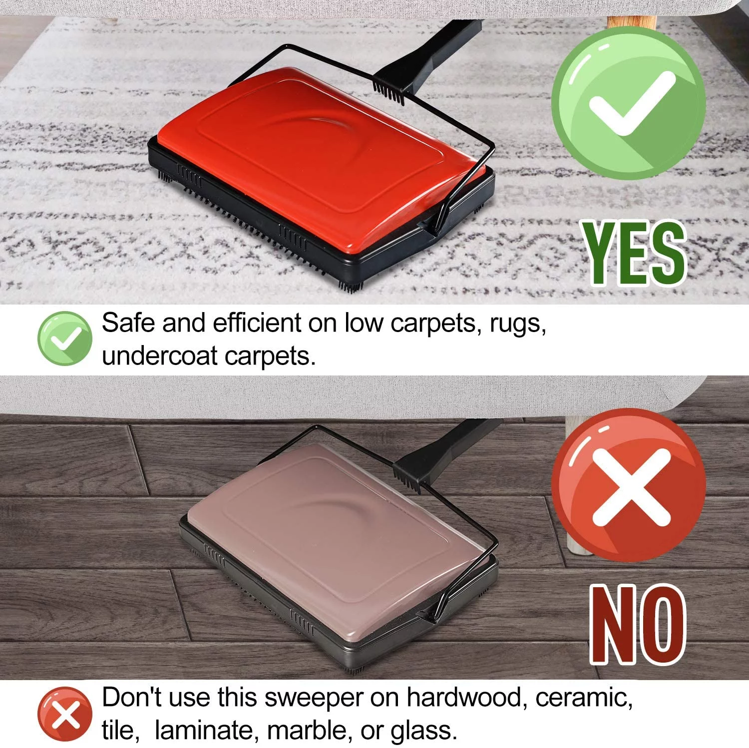 Yocada Carpet Sweeper Cleaner with a Brush for Home Office Carpets Rugs Pet Hair Scraps, Red