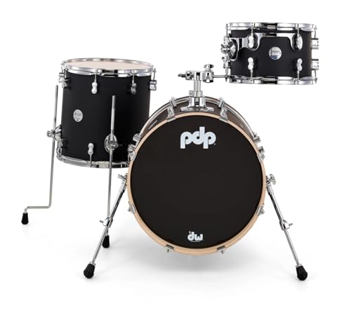 Pacific Drums & Percussion PDP Concept Maple Bop 3-Piece, Satin Black Drum Set Shell Pack (PDCM18BPBK)
