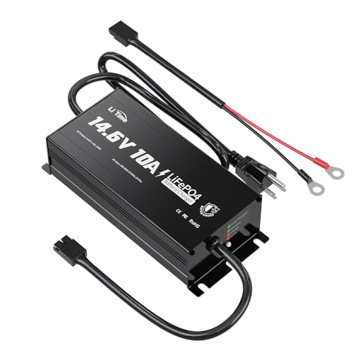 LiTime IP67 Waterproof 14.6V 10A LiFePO4 Onboard Charger, Fast Charging, 4 Safety Protections, Better Charging Performance, Extend Lithium Batteries Life, with LED Indicator, Outdoor & Marine Use
