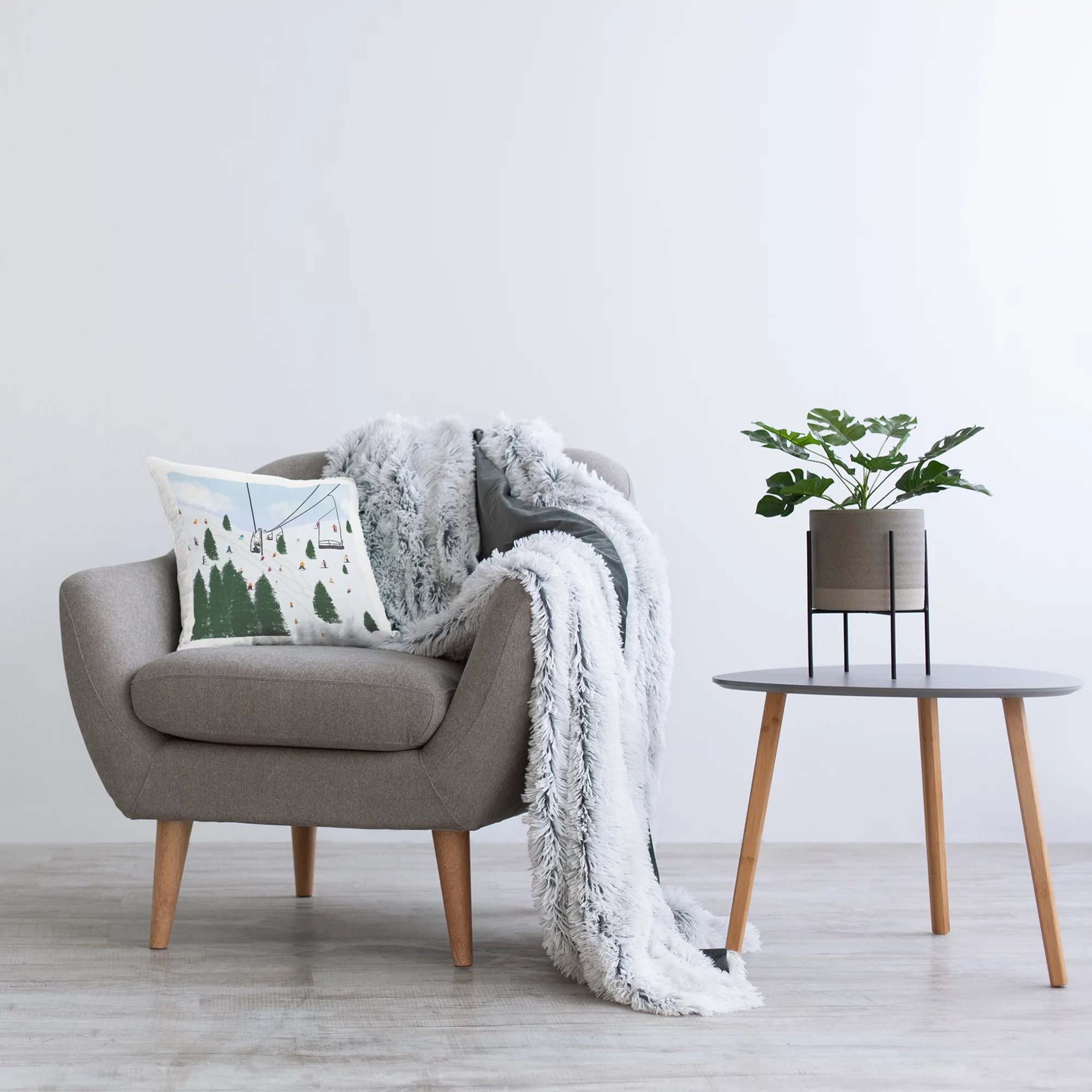 Stupell Industries Busy Ski Slopes Lift Winter Sports Scenery Design by Ashley Singleton Throw Pillow