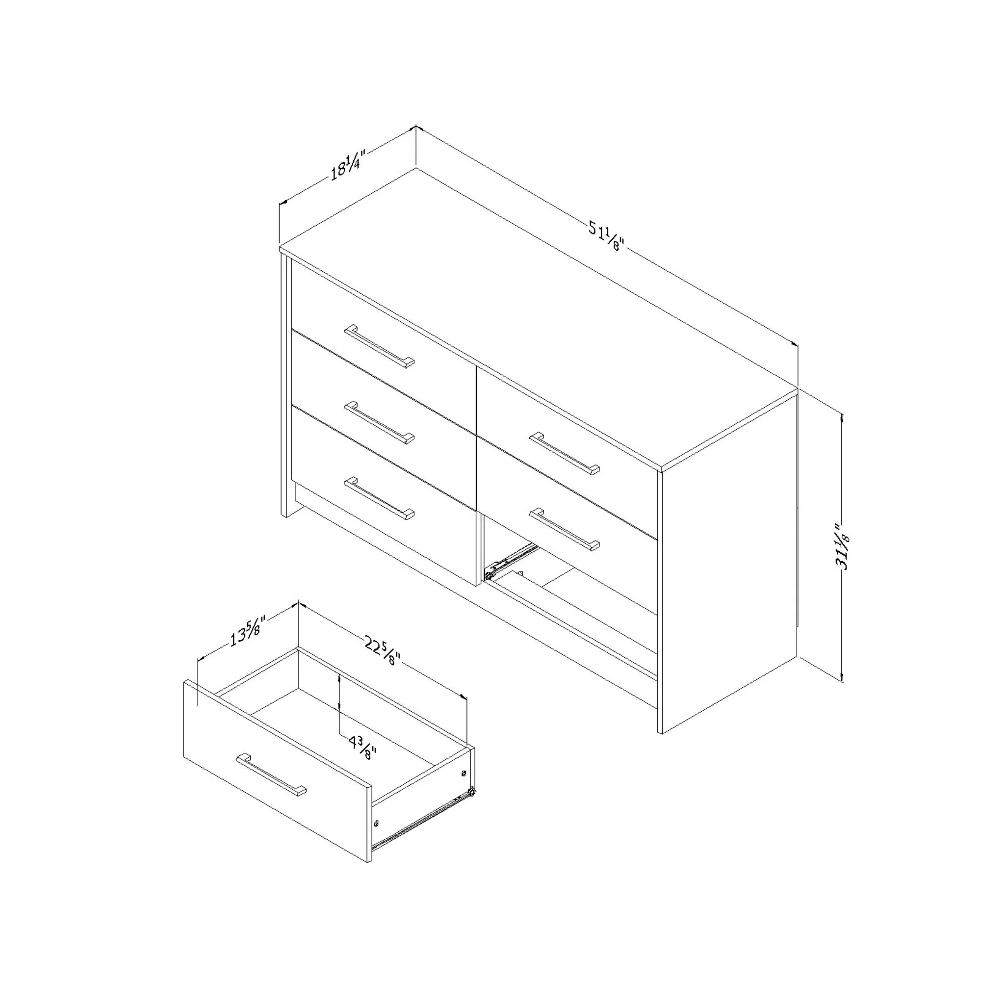 South Shore Londen 6-Drawer Double Dresser, Weathered Oak and Rubbed Black