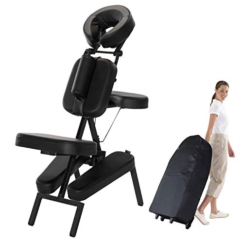 Master Massage Apollo Extra Large Size Portable Massage Chair-Lightweight Aluminum Tattoo Foldable-Sitting Posture Folding Massage Chair-with Larger Cushions and Wheels Bag-in Black