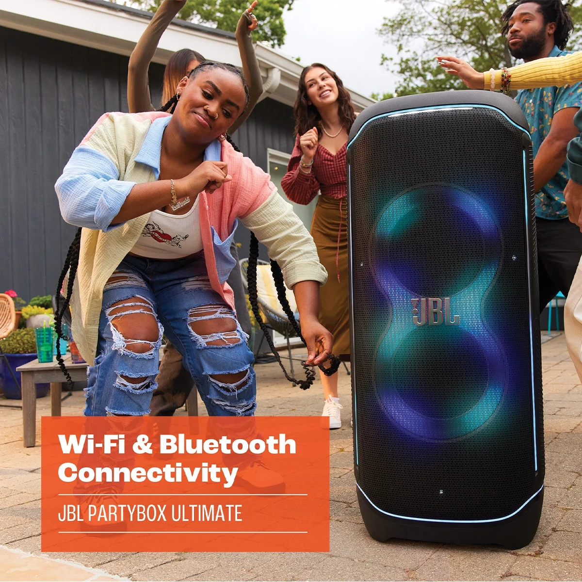 JBL Party Box Ultimate Waterproof Wi-Fi Party Speaker with Dolby Atmos, Instrument Inputs, & Lighting Effects