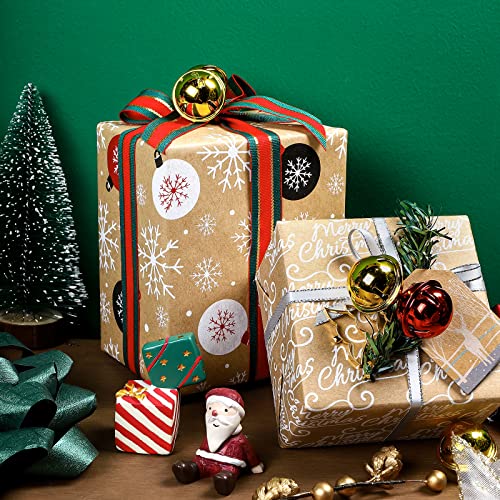 RUSPEPA Christmas Kraft Wrapping Paper - Owl, Reindeer, Christmas Ball and Text Design - 4 Rolls - 30 inches x 10 feet per Roll