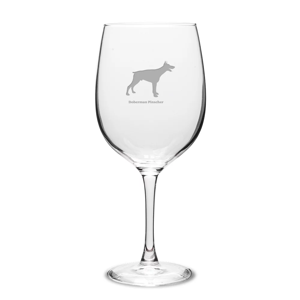 Doberman Pinscher Deep Etched 19 oz Classic Red Wine Glass