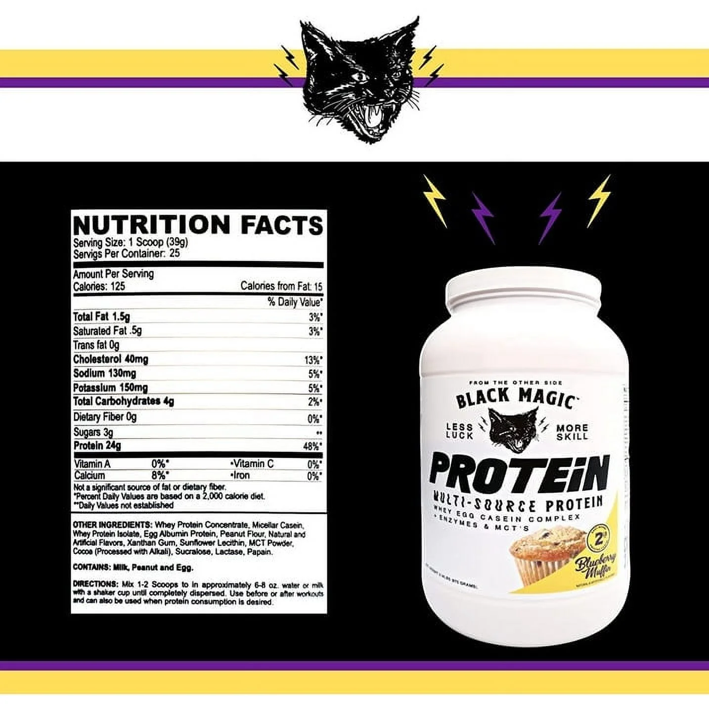 Black Magic Supply Multi-Source Protein Powder - MCT, Muscle Building - Blueberry Muffin - 2 lb