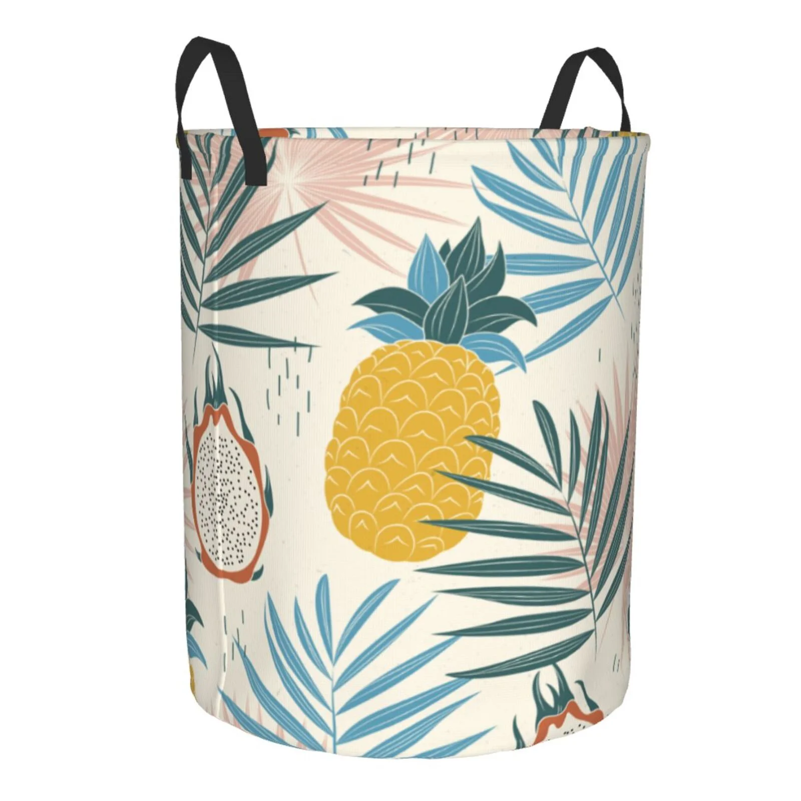 XMXT Collapsible Laundry Basket, Pineapple Dragon Fruits Print Waterproof Laundry Hampers Storage Baskets Dirty Clothes Hamper, 62L