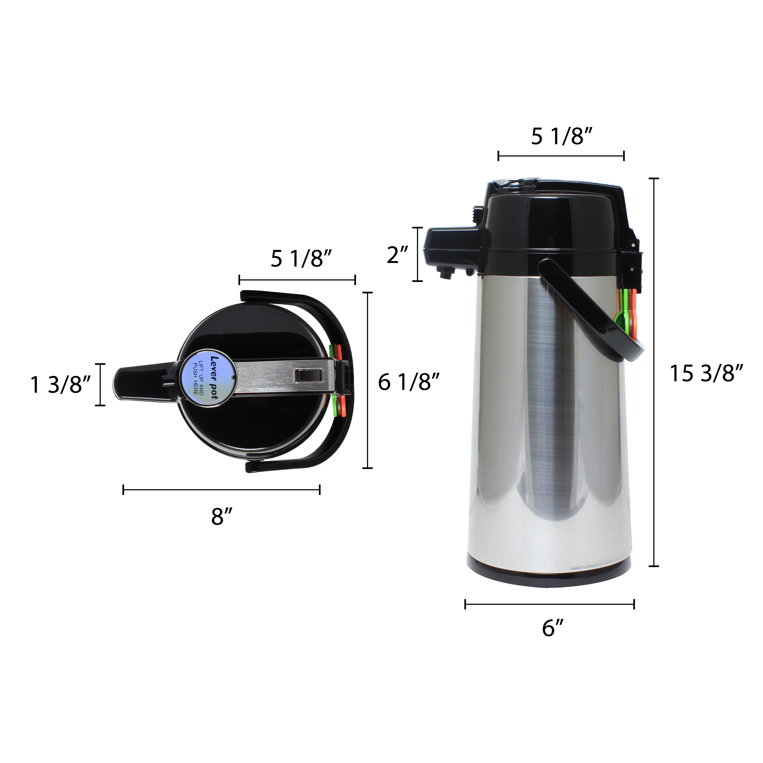 Excellante 2.2 LITER/74 OZ Airpot, Stainless steel Body, Glass Lined, Lever Top