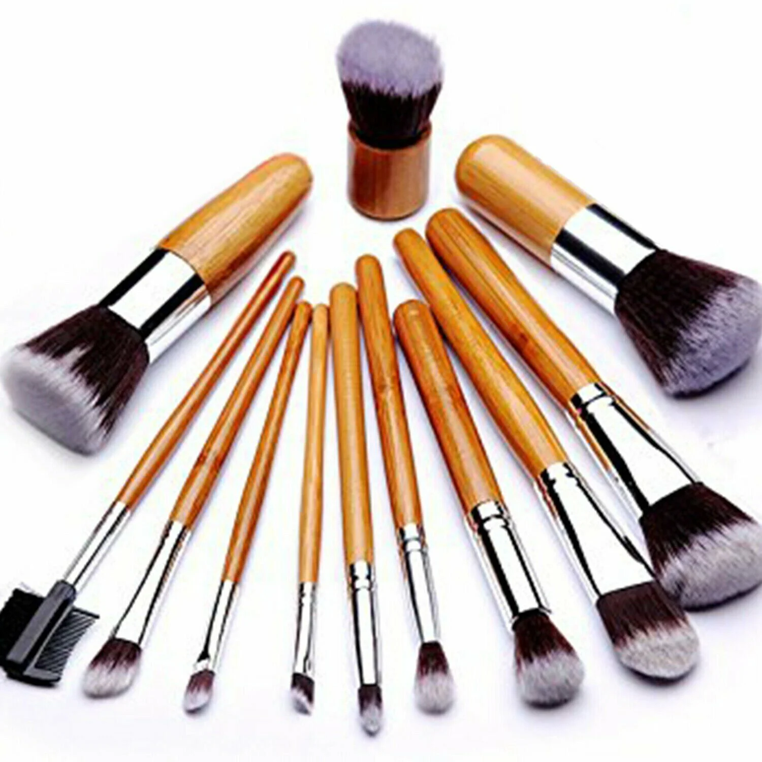 Makeup Brush Set (12-Piece) Kabuki Bamboo Handle & FREE Brush Egg