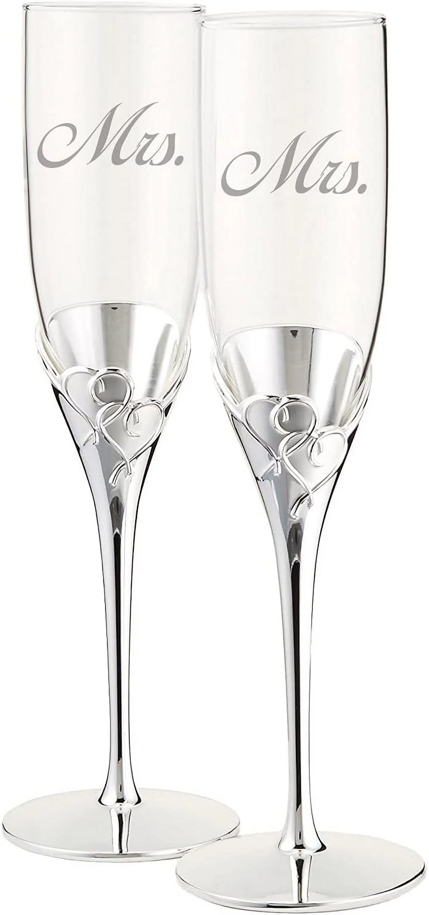 Love Silver Mrs And Mrs Wedding Champagne Flutes, Set Of 2 Engraved Champagne Toasting Glasses For Bride And Bride, Same Sex LGBT Couples 812613