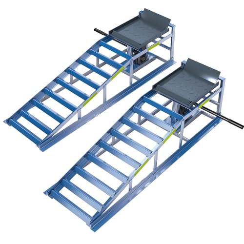 2 Pack Car Ramps,5T 11000lbs Steel Automotive Hydraulic Car Ramps,Garage Car Lift Hydraulic Ramps with Night Warning Reflective Stickers,Home Garage Auto Oil Changes Lift Height 9.8