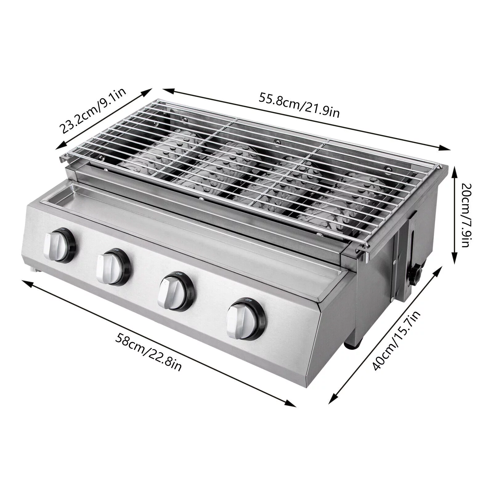 Stainless Steel Commercial Gas BBQ Grill with Stainless Steel Griddle 4 Burners