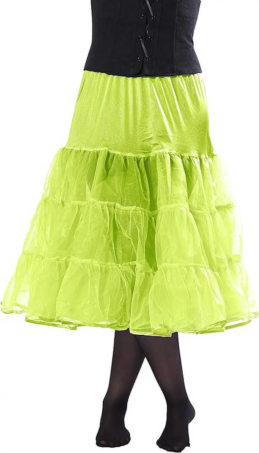 Bella Sous | Organza Petticoat | Adults Classic Multi-Layered knee length Skirt | 417 (Apple Green, Large/Extra Large)