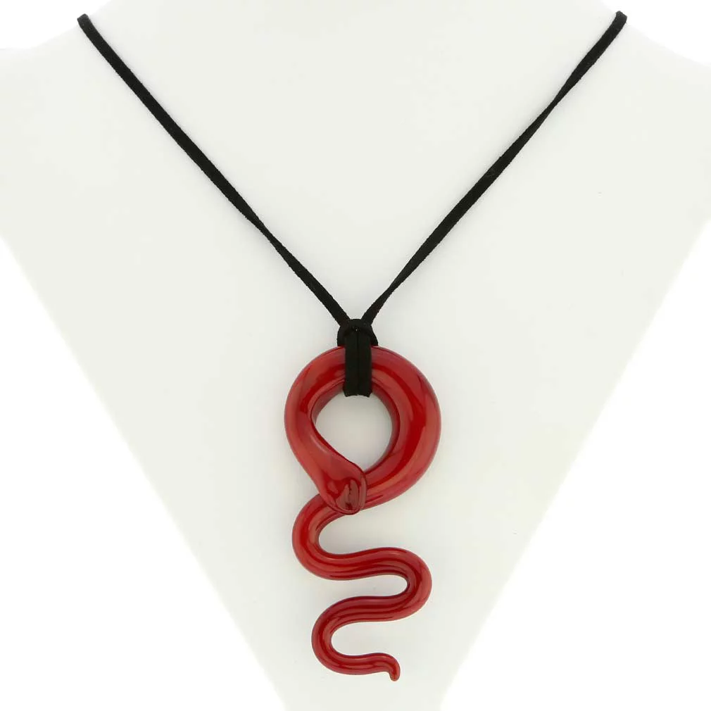 GlassOfVenice Red Snake Murano Glass Pendant Necklace