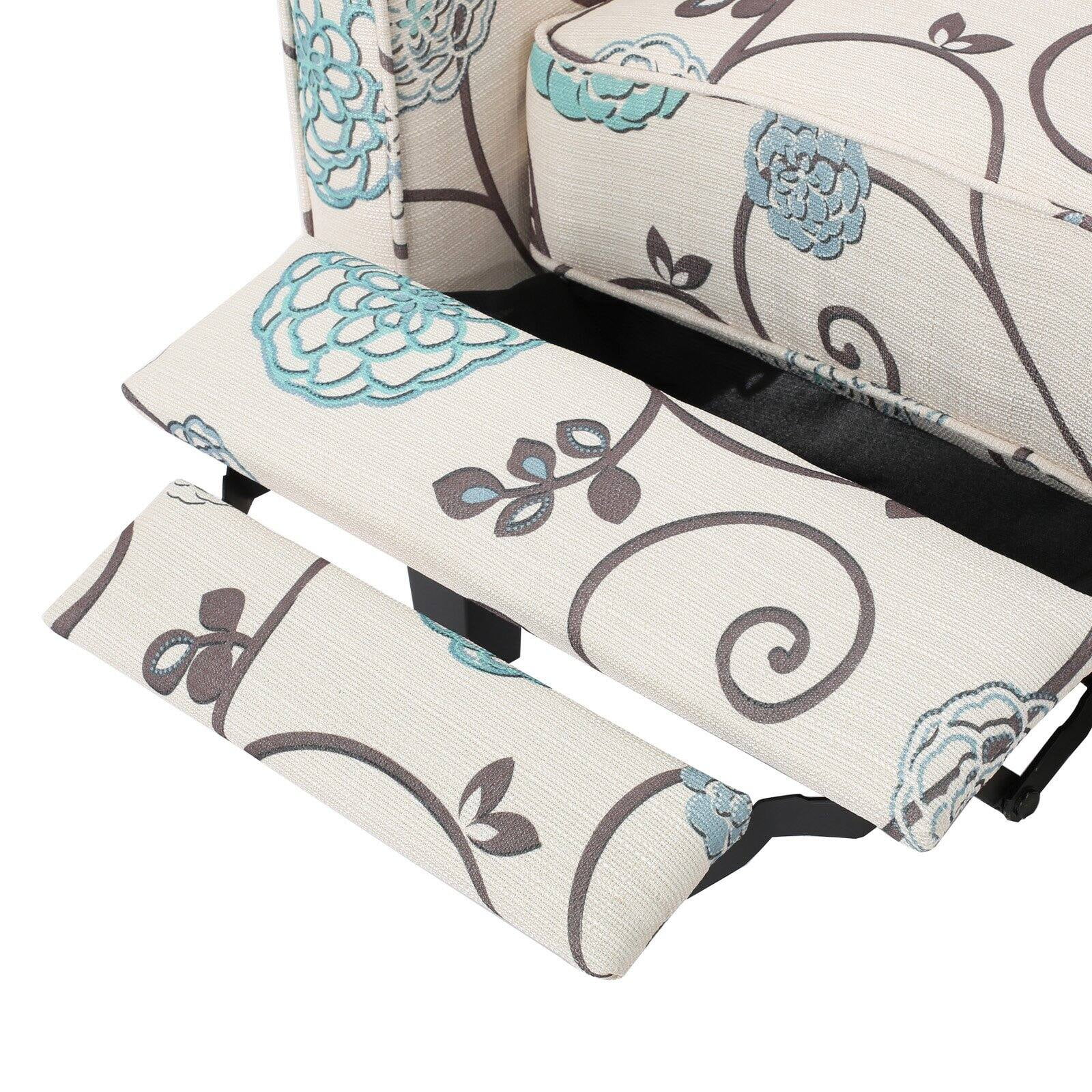 Darvis White and Blue Fabric Recliner