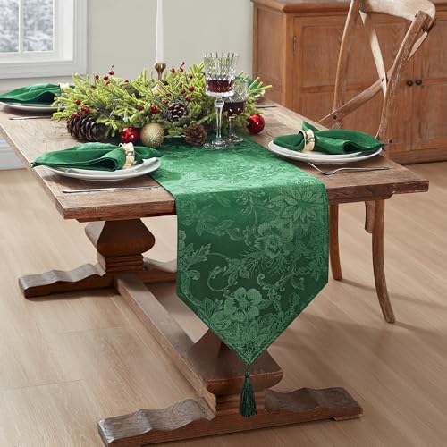 Elrene Home Fashions Poinsettia Elegance Jacquard Holiday Table Runner, 13