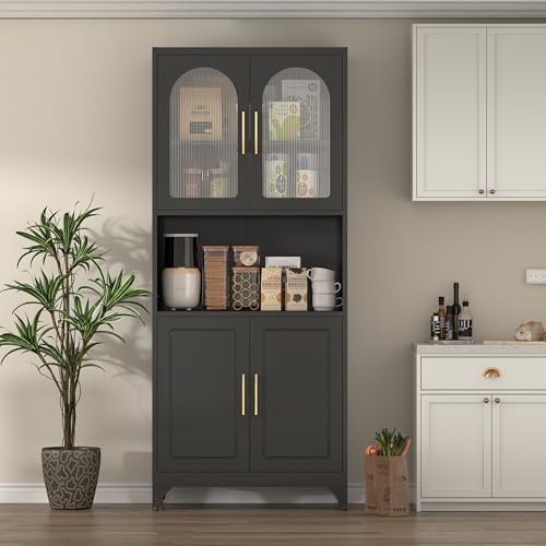 Kitchen Pantry Cabinet with Acrylic Glass Doors, 75