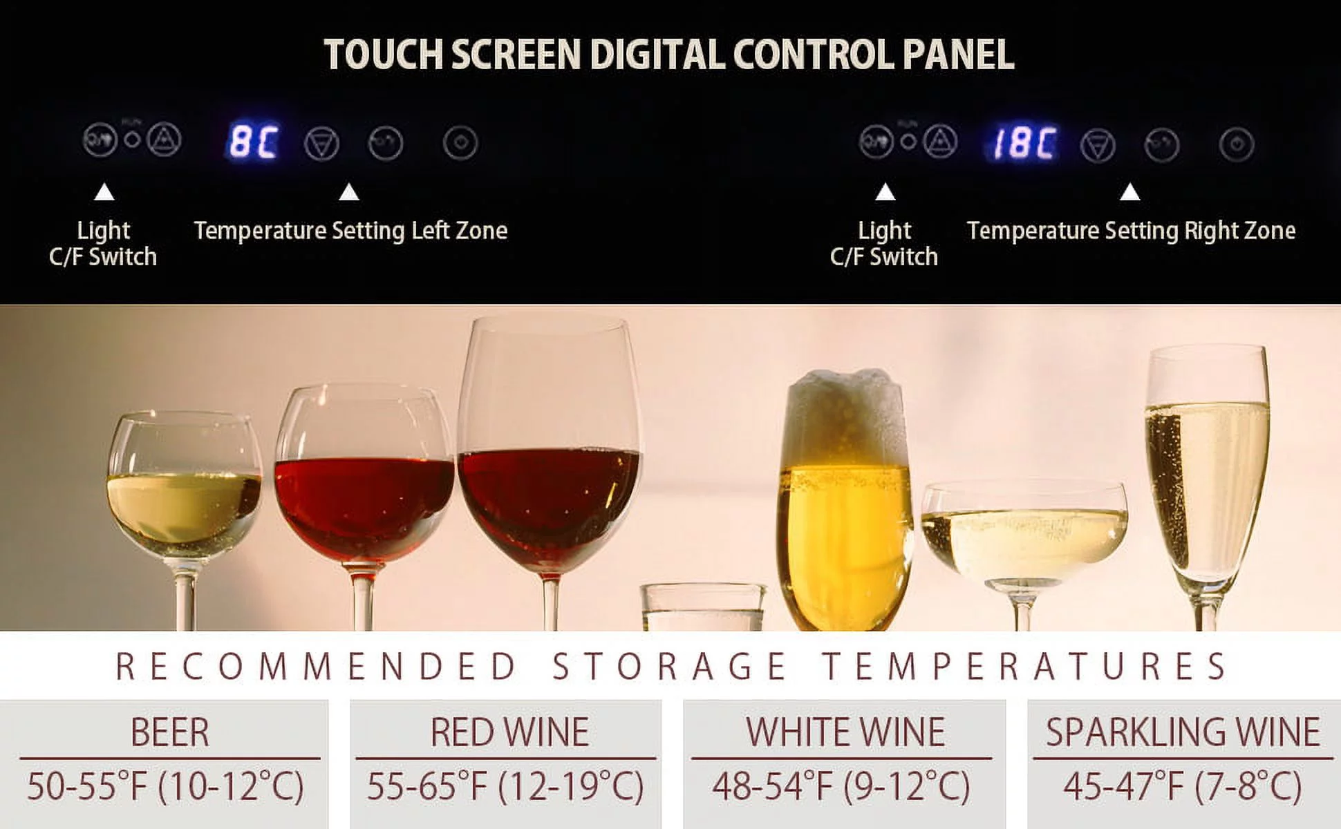 Koolatron 18 Bottles and 56 Cans Built-In Under-Counter 24 Inch Dual Zone Wine Cooler and Beverage Fridge