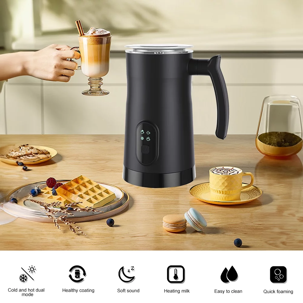 Htovila Hot/Cold Foam Maker Stainless Steel 4 in 1 Electric Milk Frother Silent Operation 400W Non-Stick Interior 11.84oz/350ml Automatic Milk Frother and Steamer for Coffee Hot Milk
