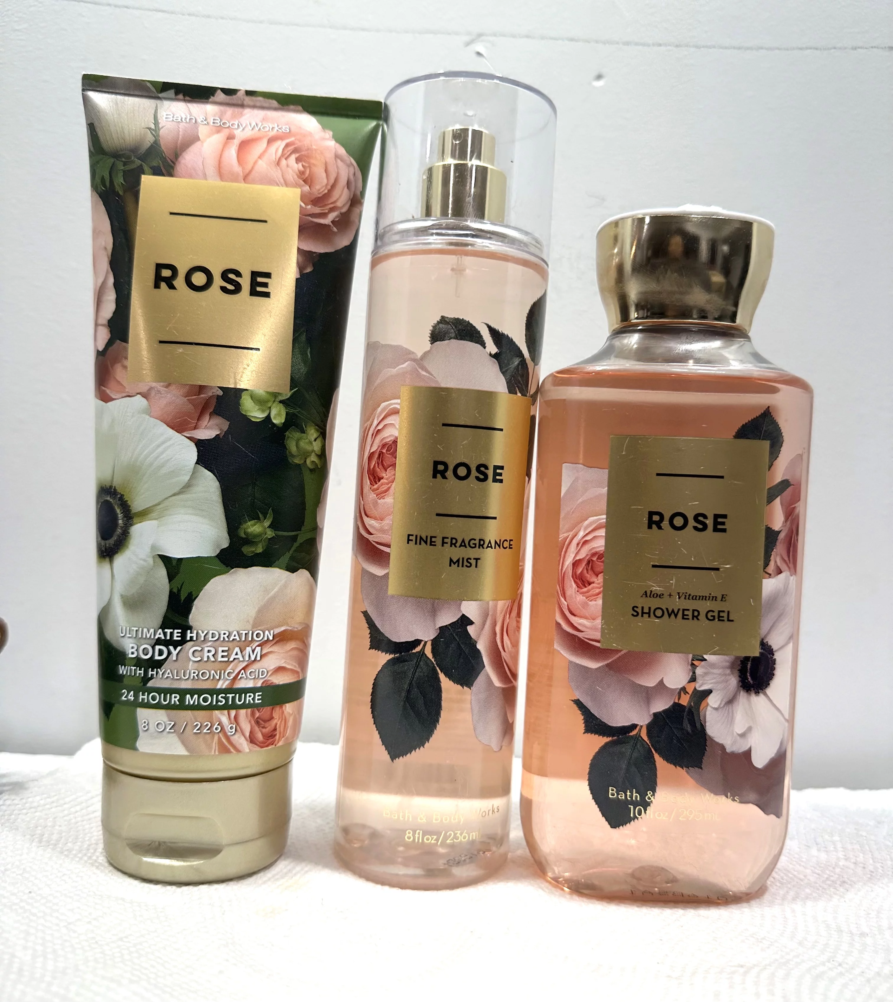 Bath & Body Works Rose 3 Piece Gift Set (Ultimate Hydration Body Cream 8 fl. oz., Fine Fragrance Mist 8 fl. oz., and Shower Gel 10 fl. oz.)